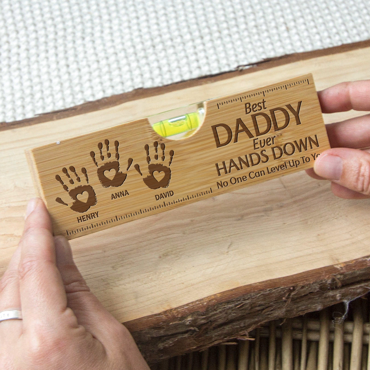 Hands Down We Love You Dad Grandpa - Personalized Custom Engraved Wooden Spirit Level Bottle Opener