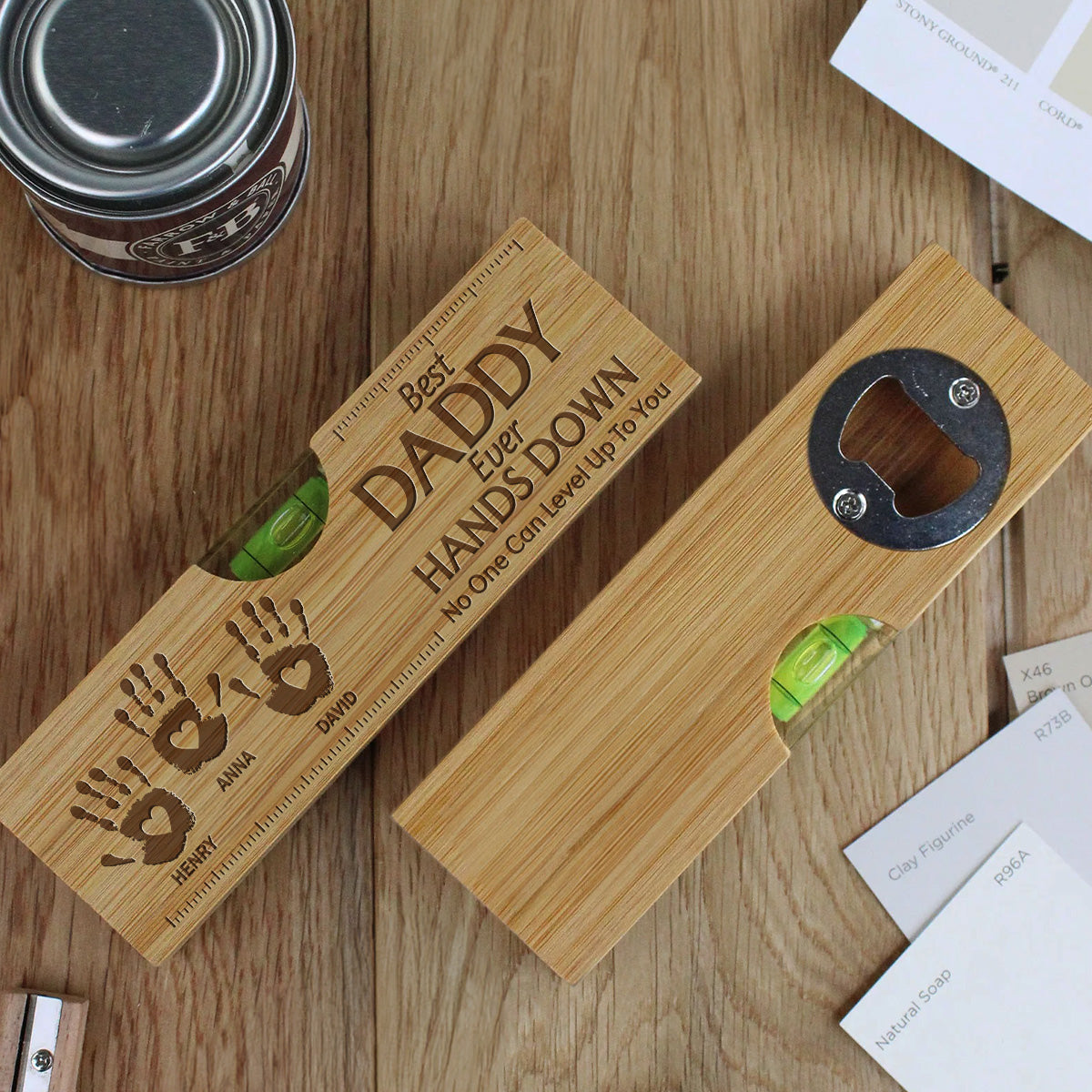 Hands Down We Love You Dad Grandpa - Personalized Custom Engraved Wooden Spirit Level Bottle Opener