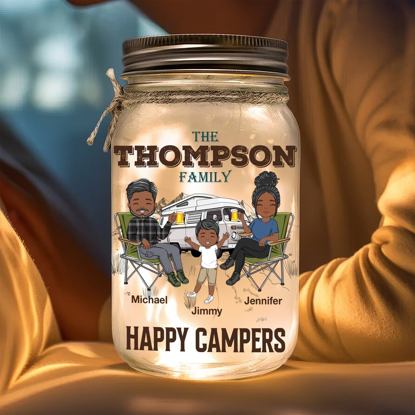 Happy Campers - Personalized Custom Mason Jar Light
