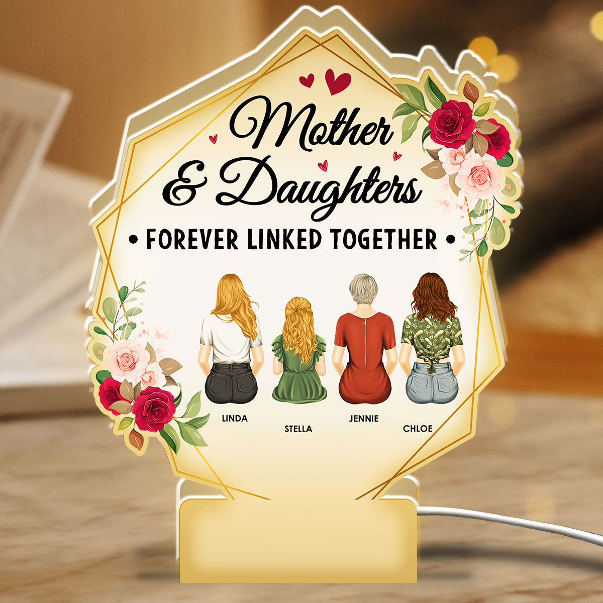 Mother And Daughters Forever Linked Together - Personalized Custom Light Box