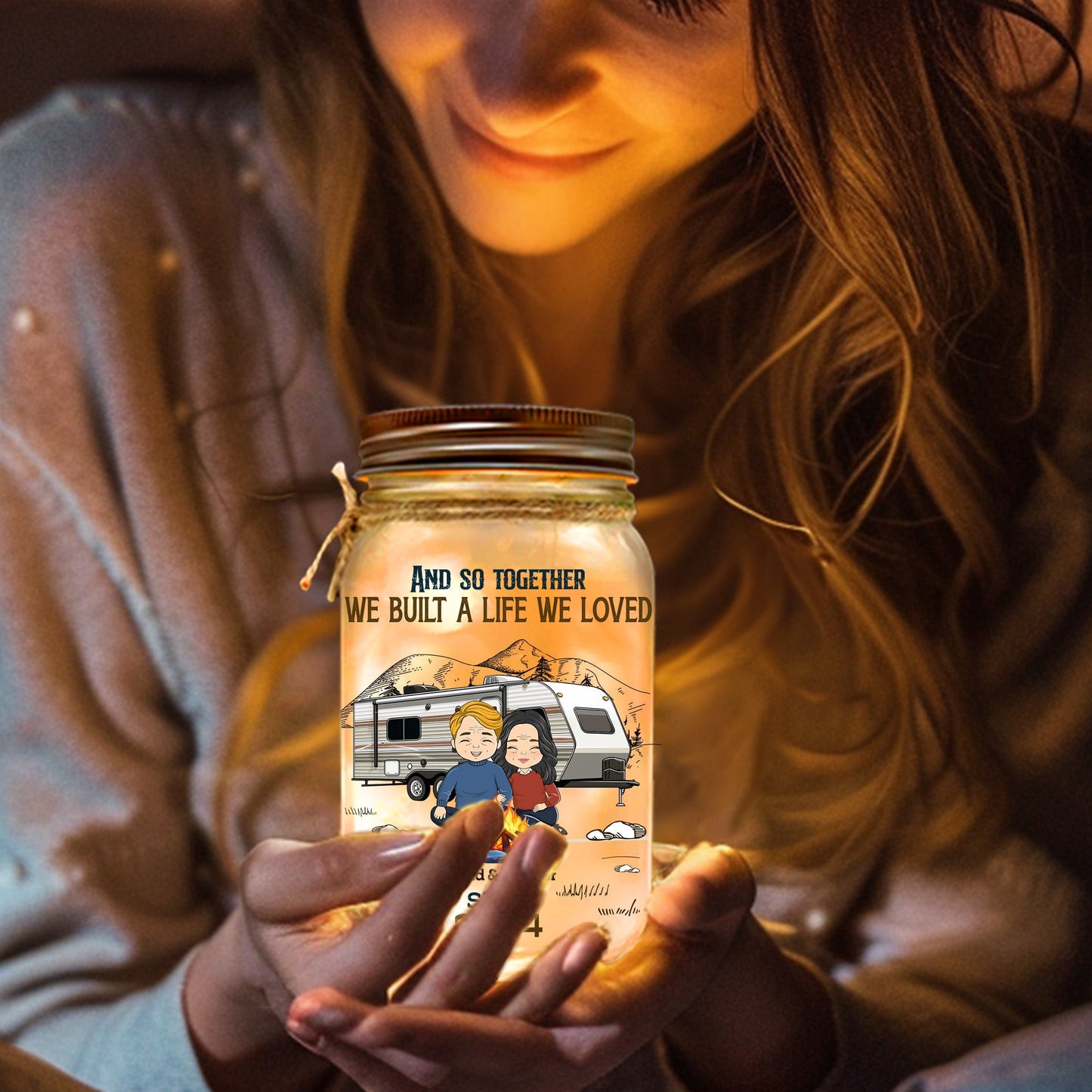 And So Together We Built A Life We Loved - Personalized Custom Mason Jar Light