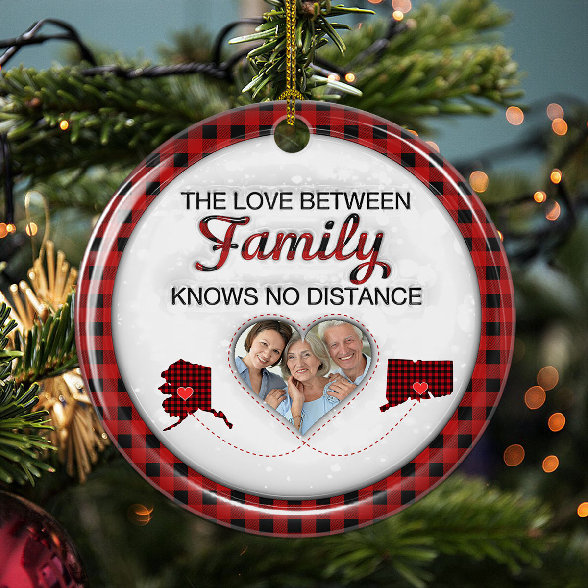 The Love Between Family Knows No Distance Version 2 - Personalized Custom 3D Inflated Effect Ceramic Ornament