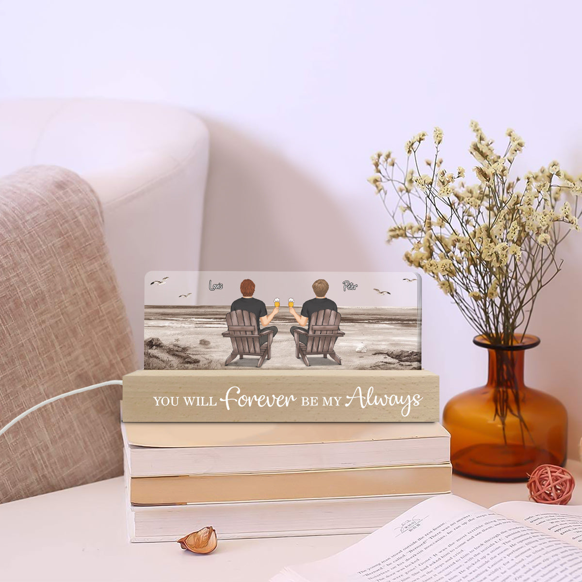 Couple Sitting At Beach - Personalized Custom Acrylic Letters 3D LED Night Light