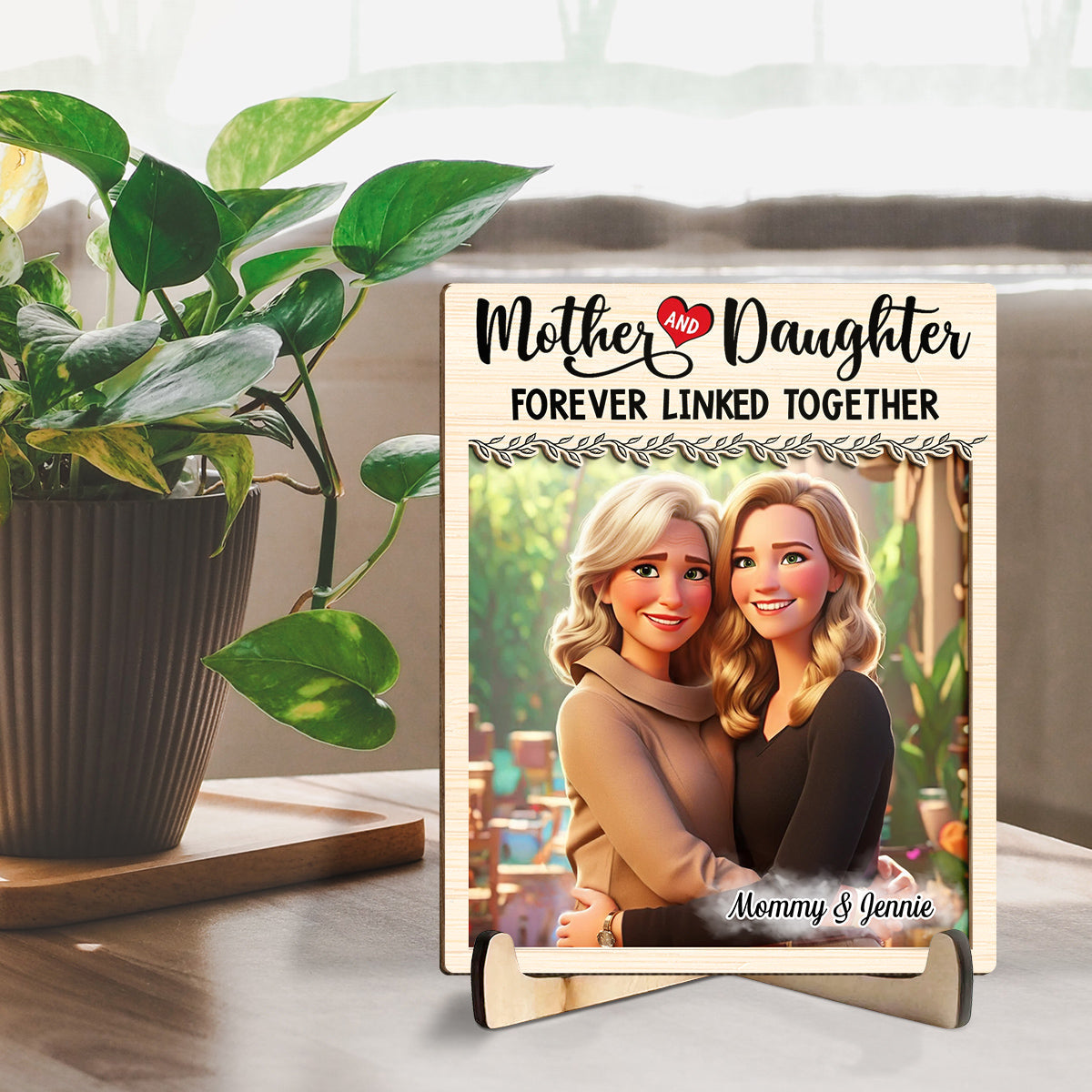 Mom And Daughter Together - Personalized Custom Wooden Plaque