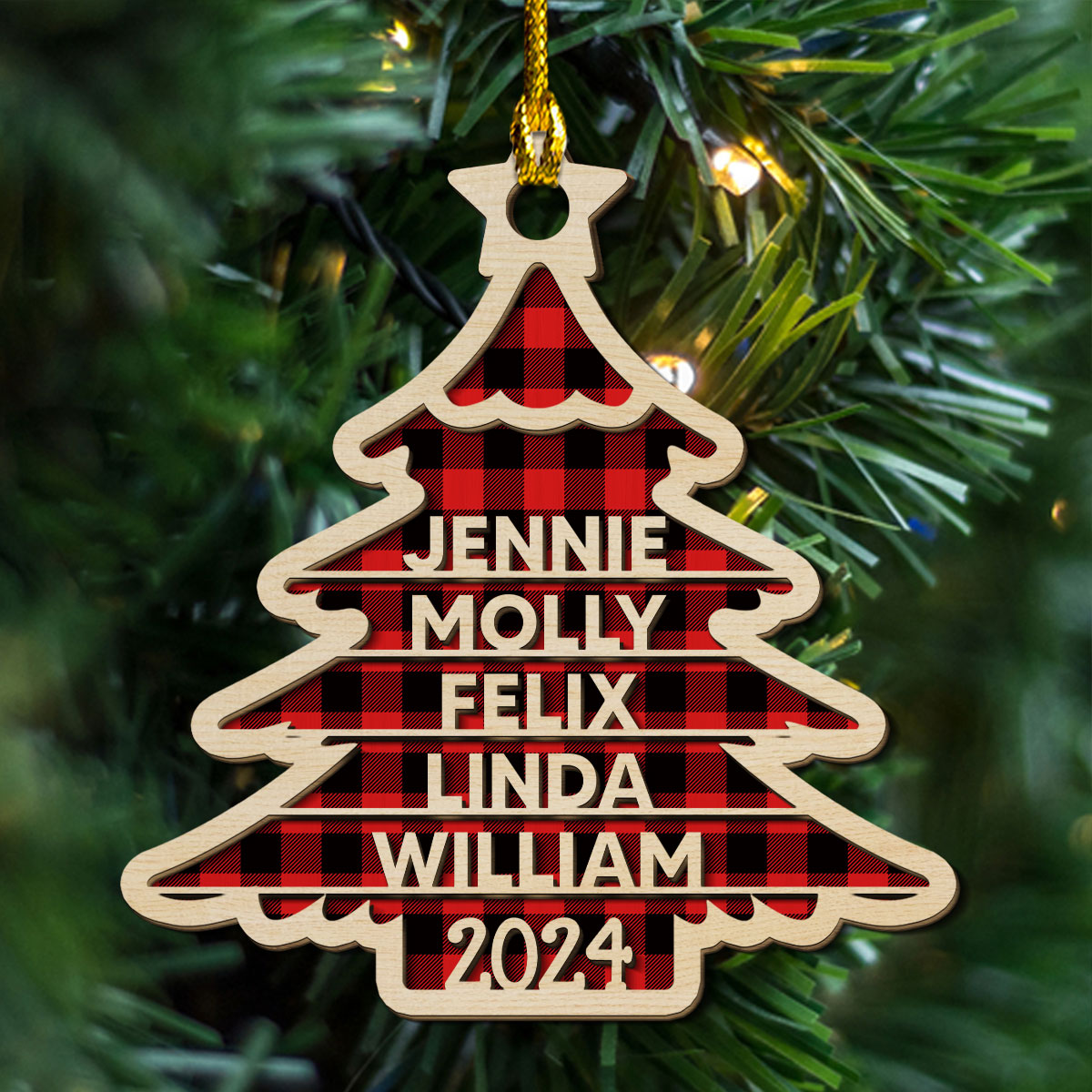 Family Name Christmas Tree - Personalized Custom 2-layered Wood Ornament