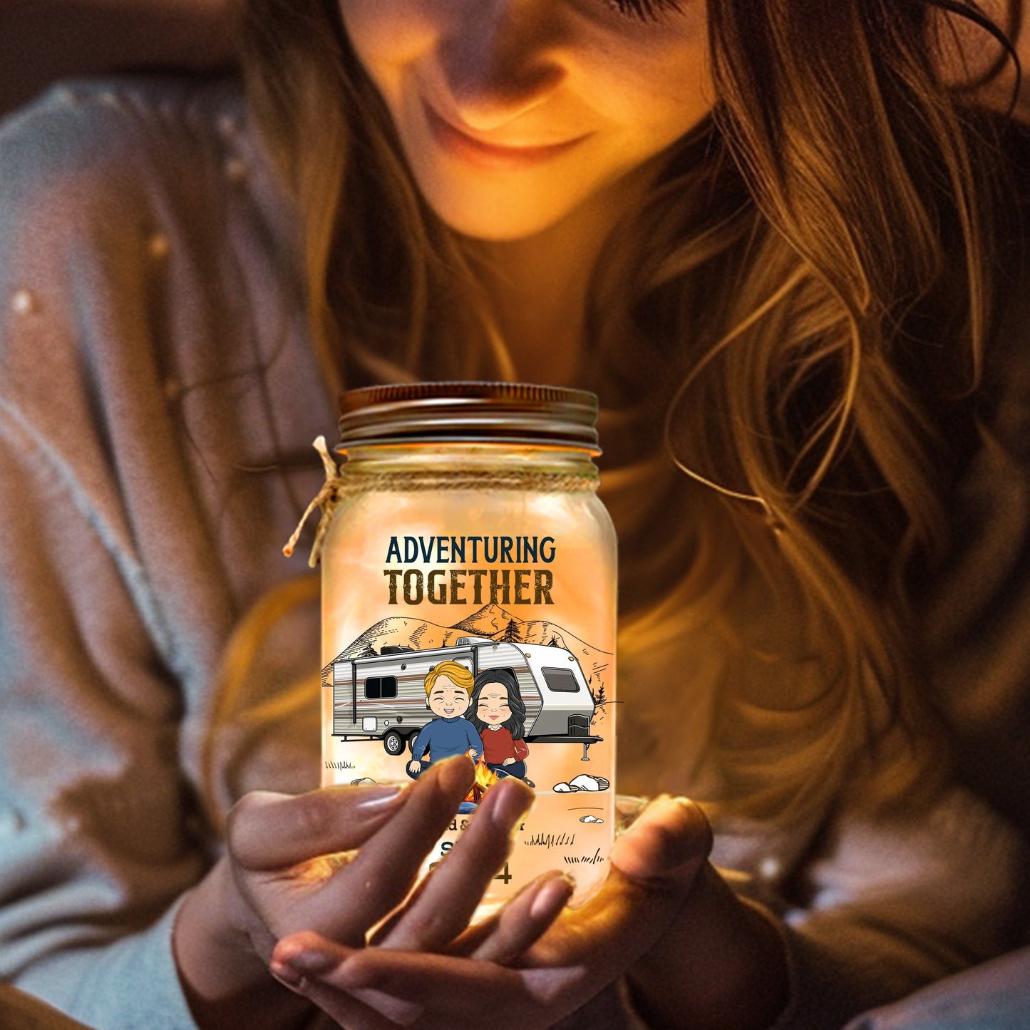 Adventuring Together - Personalized Custom Mason Jar Light