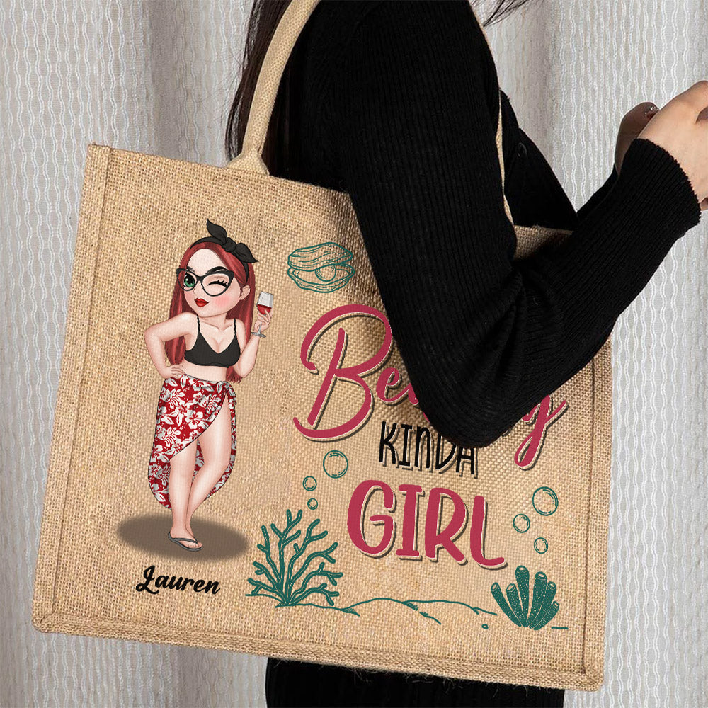 A Beachy Kinda Girl - Personalized Custom Jute Tote Bag