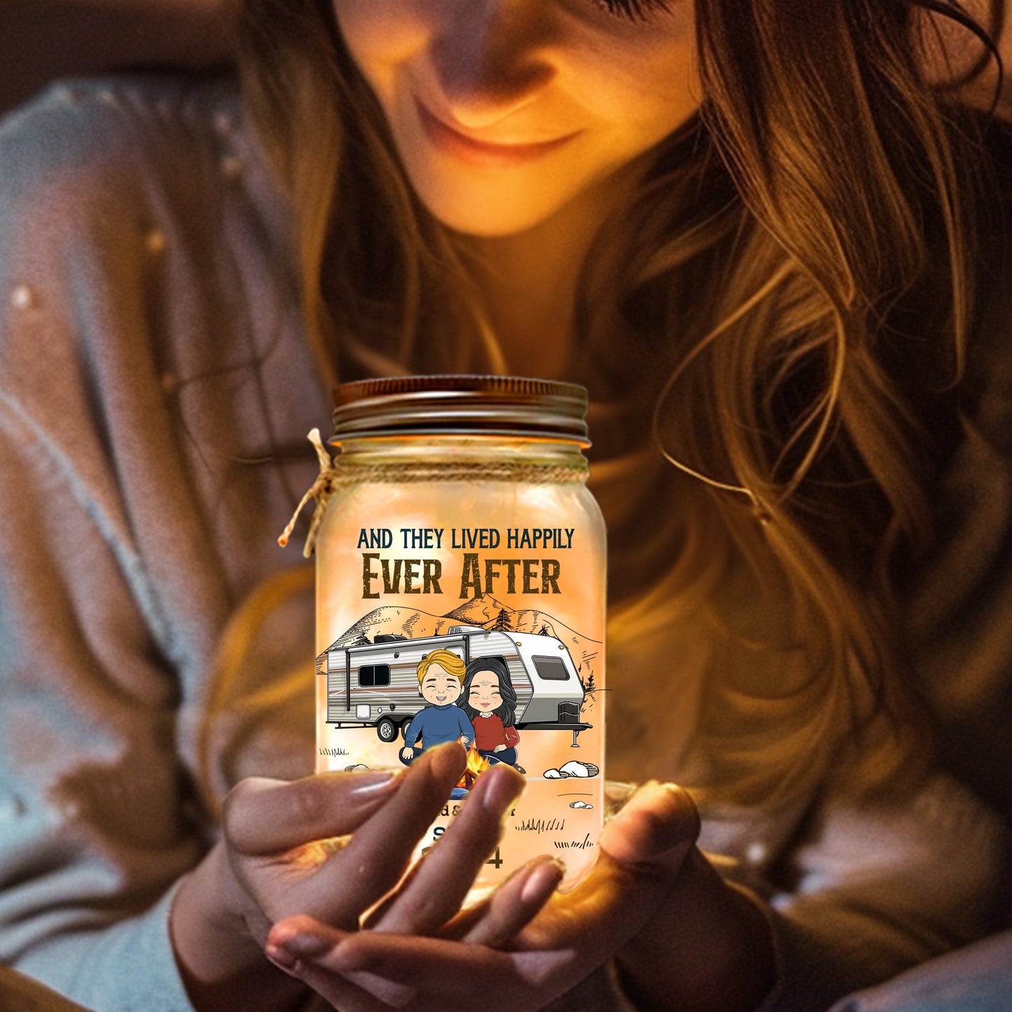 And They Lived Happily Ever After - Personalized Custom Mason Jar Light