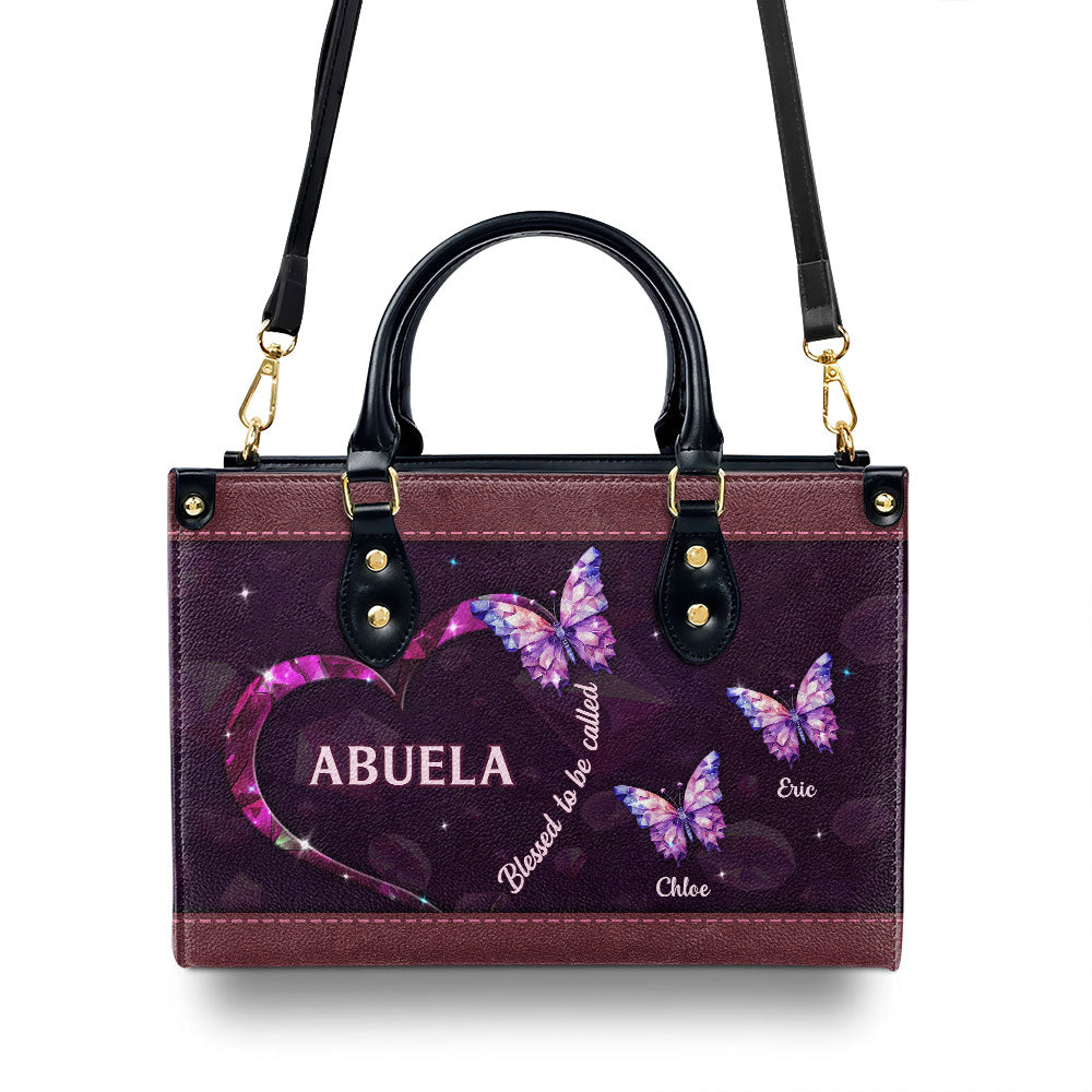 Blessed Grandma Butterfly - Personalized Custom Leather Bag