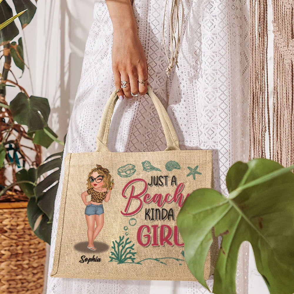 A Beachy Kinda Girl - Personalized Custom Jute Tote Bag