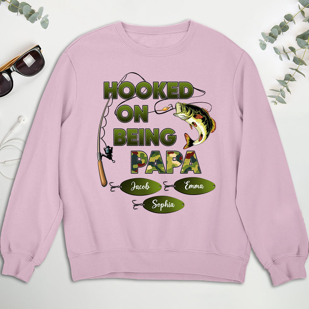 Hooked On Being Grandpa Papa - Personalized Custom Shirt