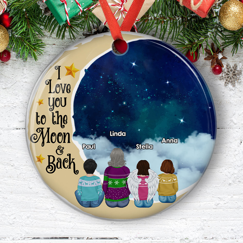 Grandma Grandkids On Moon - Personalized Custom Circle Ceramic Ornament