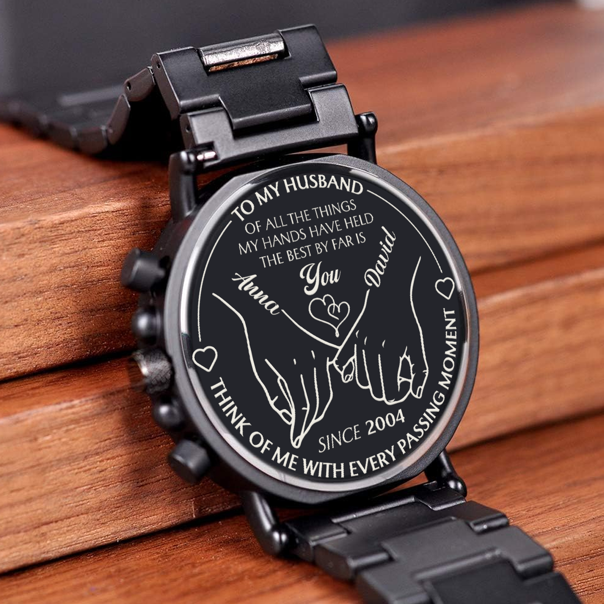 To My Husband Holding Hands - Personalized Engraved Wooden Watches GQ026