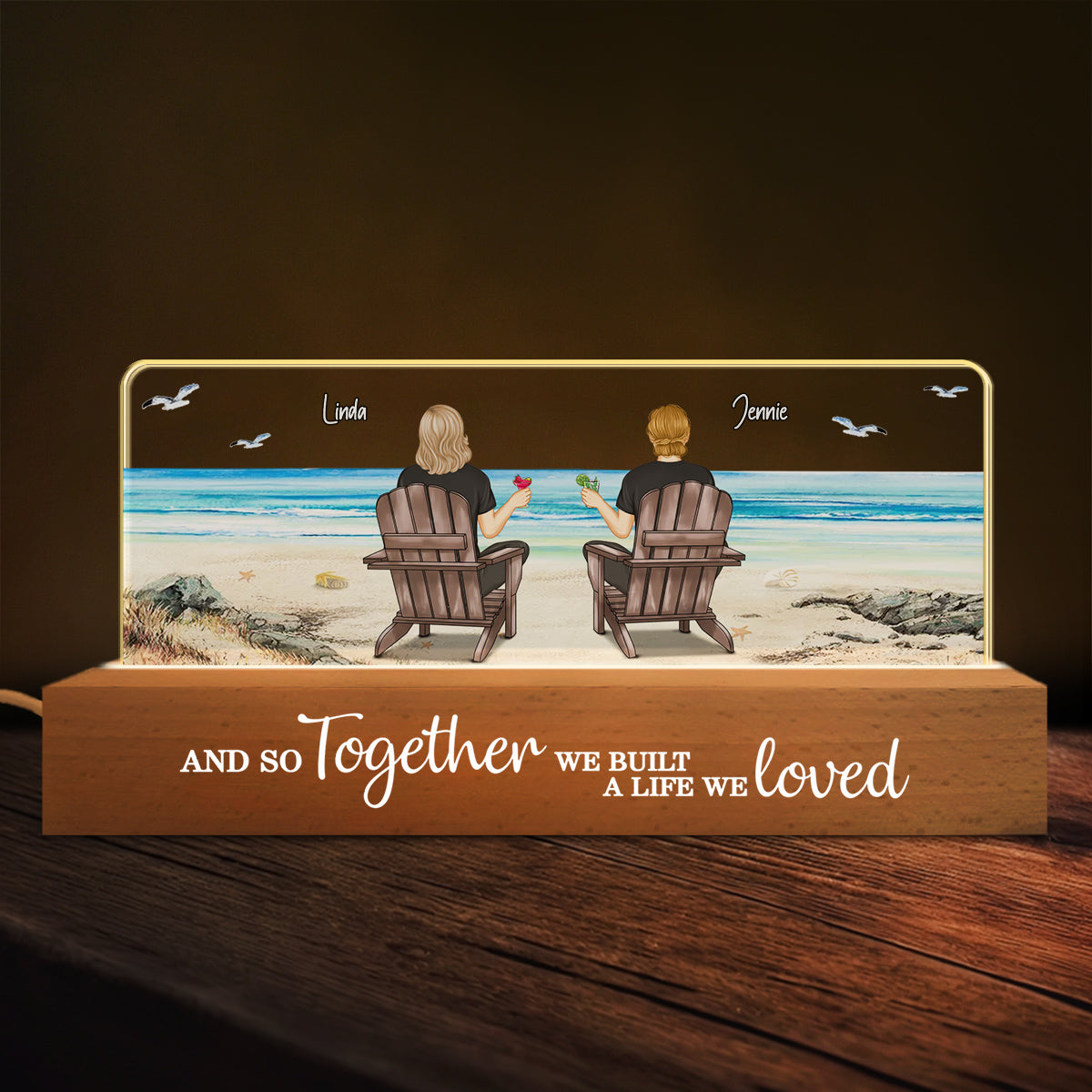 Couple Sitting At Beach - Personalized Custom Acrylic Letters 3D LED Night Light