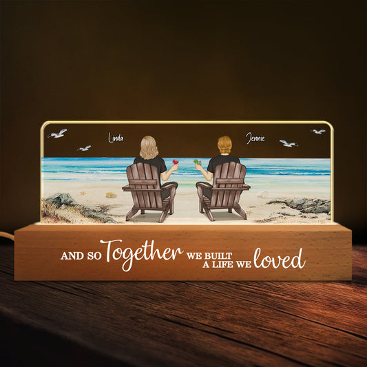 Couple Sitting At Beach - Personalized Custom Acrylic Letters 3D LED Night Light