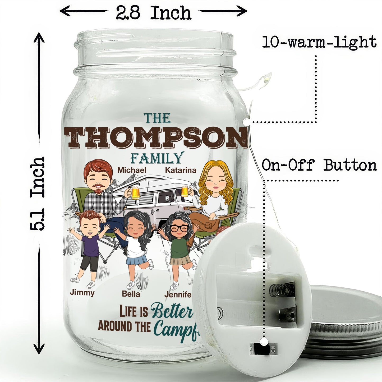 Happy Campers - Personalized Custom Mason Jar Light
