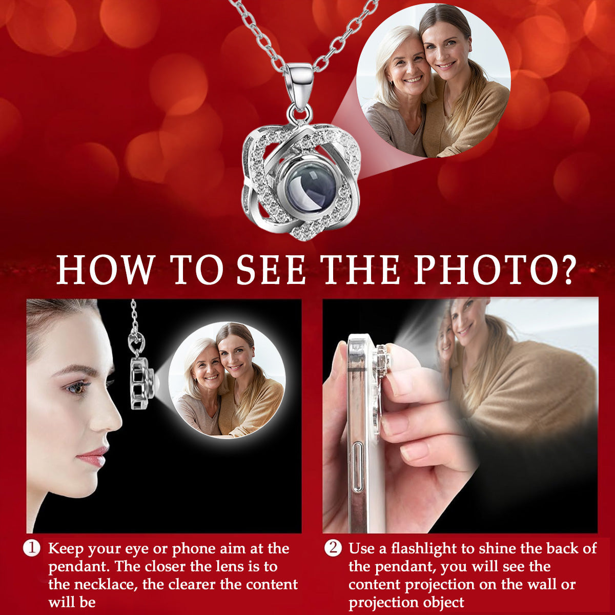 To My Mom - Personalized Custom Preserved Rose With Projection Necklace