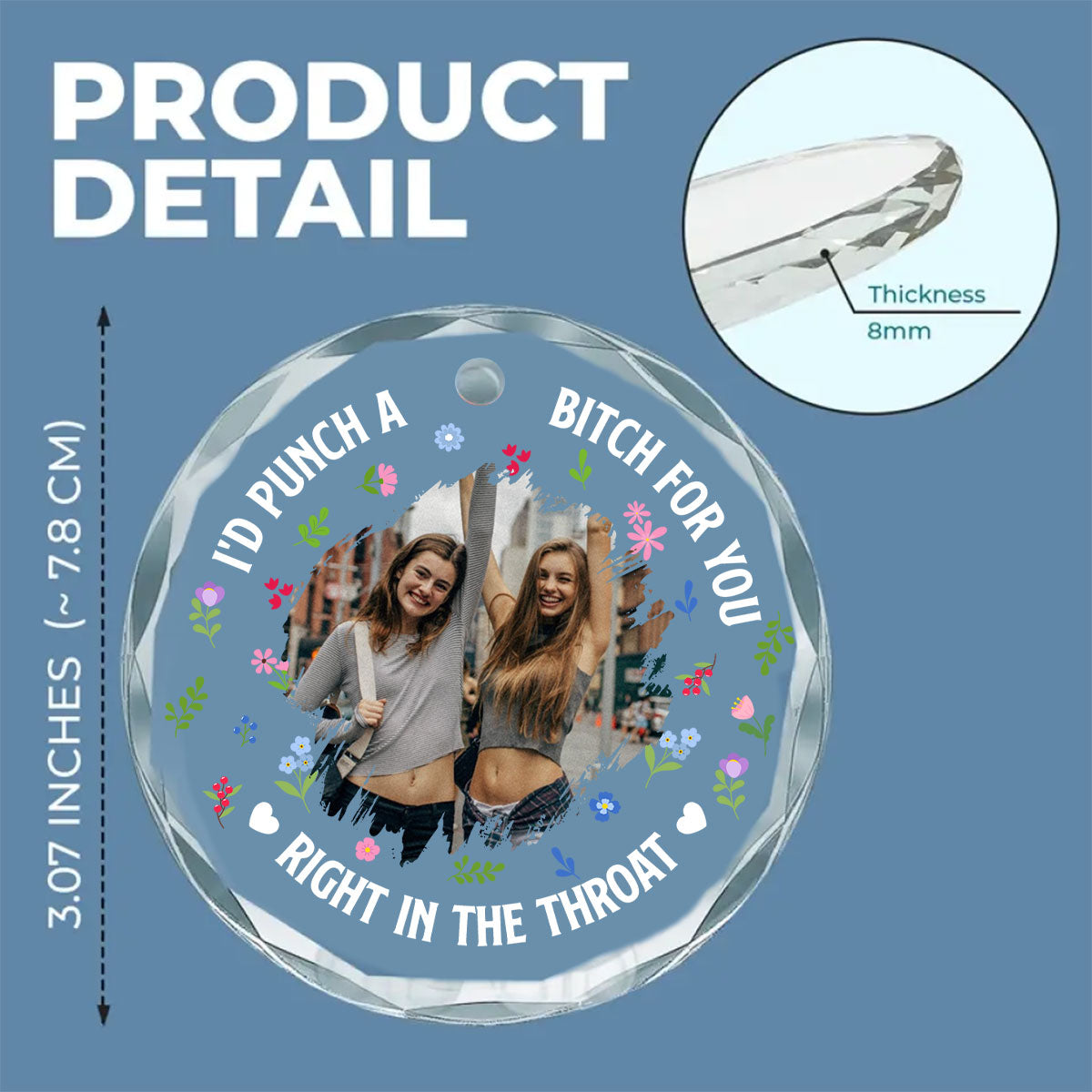 Punch Bitch Besties Photo Version - Personalized Custom Glass Ornament