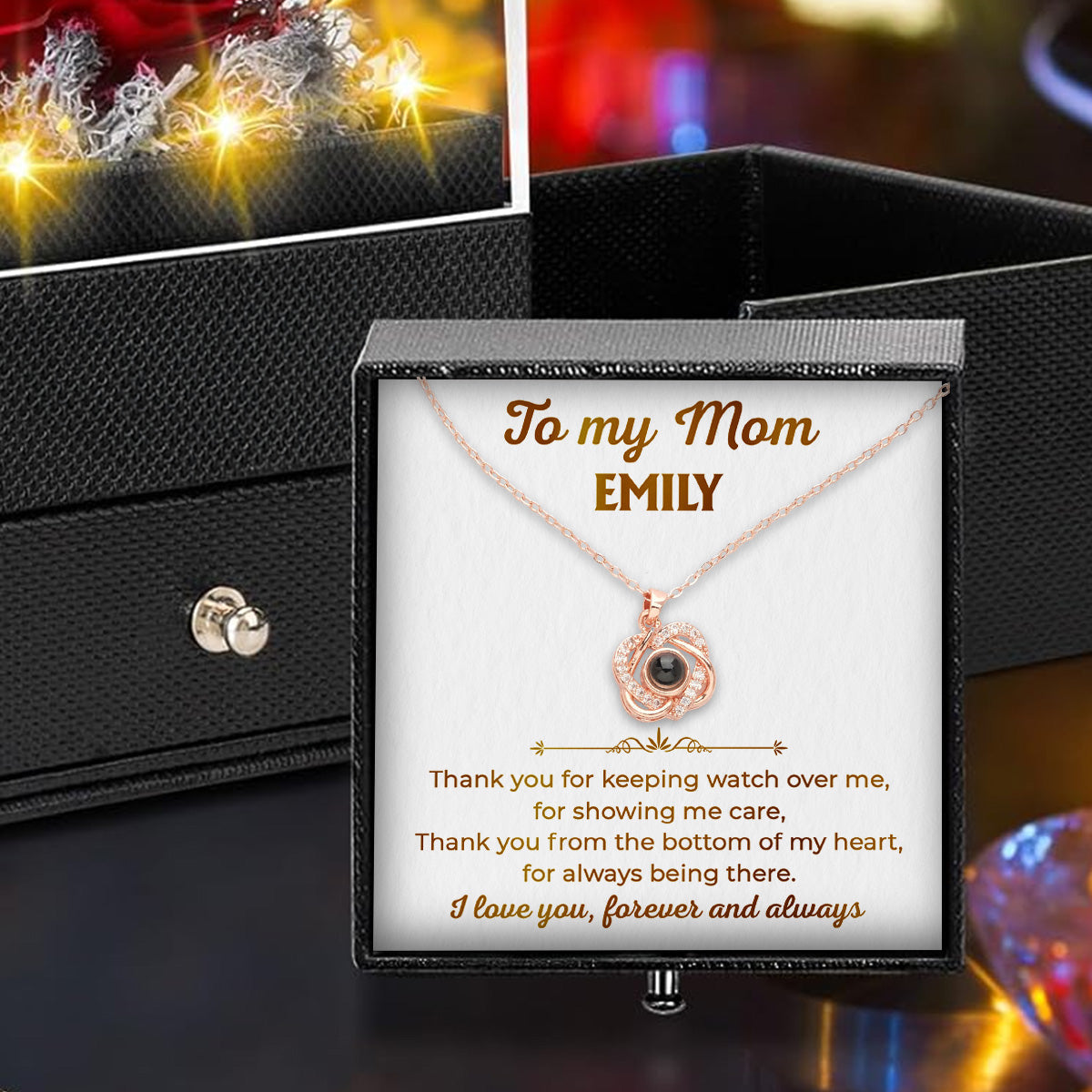 To My Mom - Personalized Custom Preserved Rose With Projection Necklace