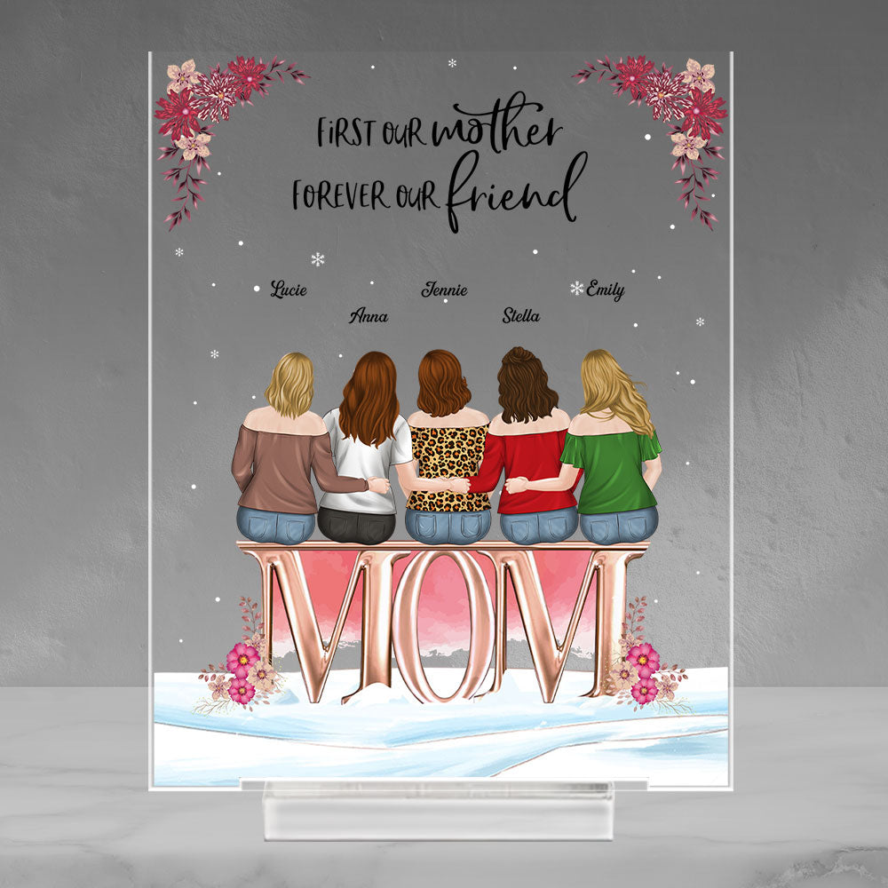 Mother And Daughters Forever Linked Together - Personalized Custom Acrylic Plaque With Base