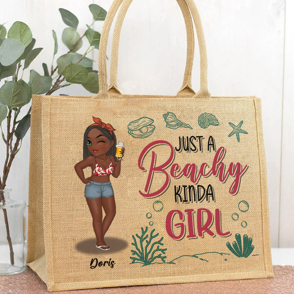 A Beachy Kinda Girl - Personalized Custom Jute Tote Bag
