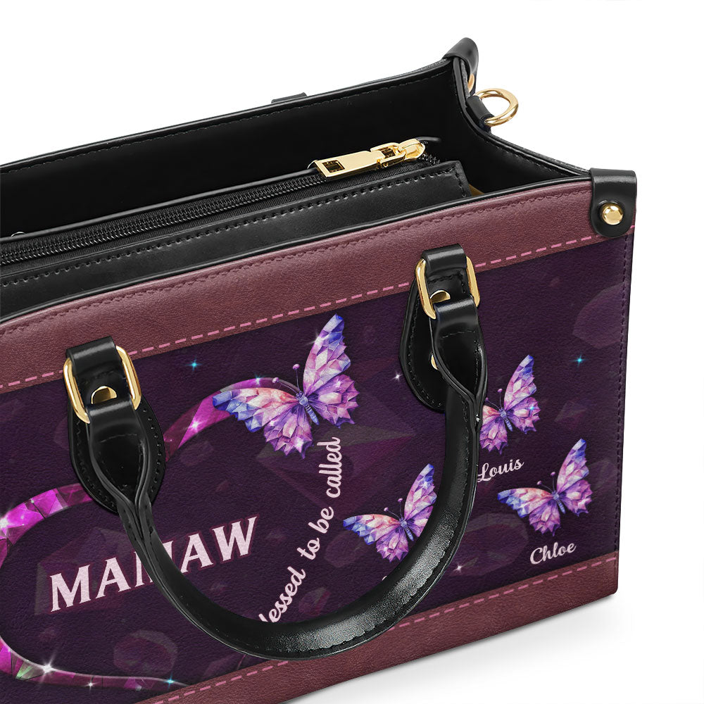 Blessed Grandma Butterfly - Personalized Custom Leather Bag