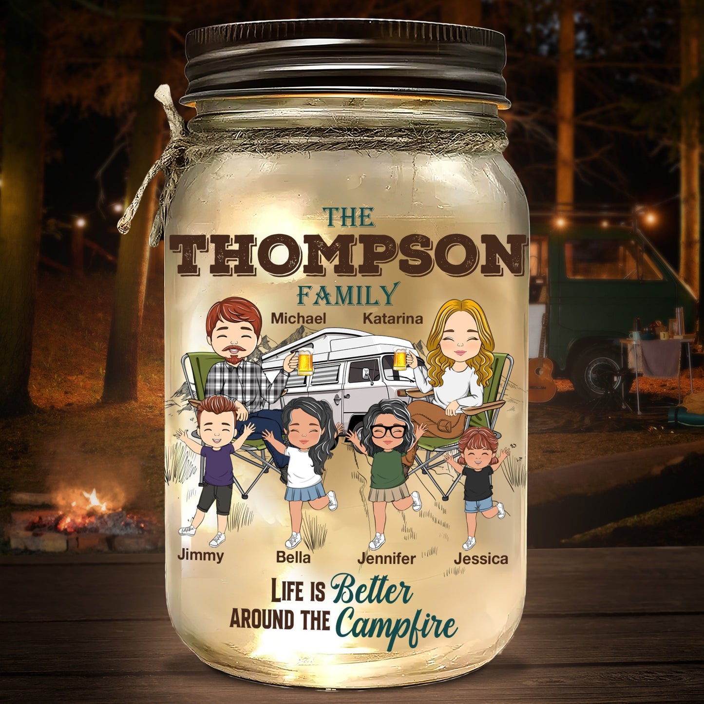 Happy Campers - Personalized Custom Mason Jar Light