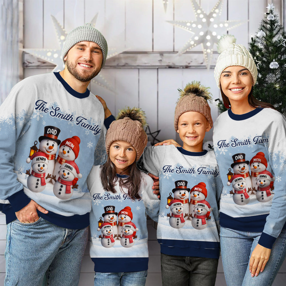 Happy Holiday Season Snowman Family - Personalized Custom All-Over-Print Sweatshirt