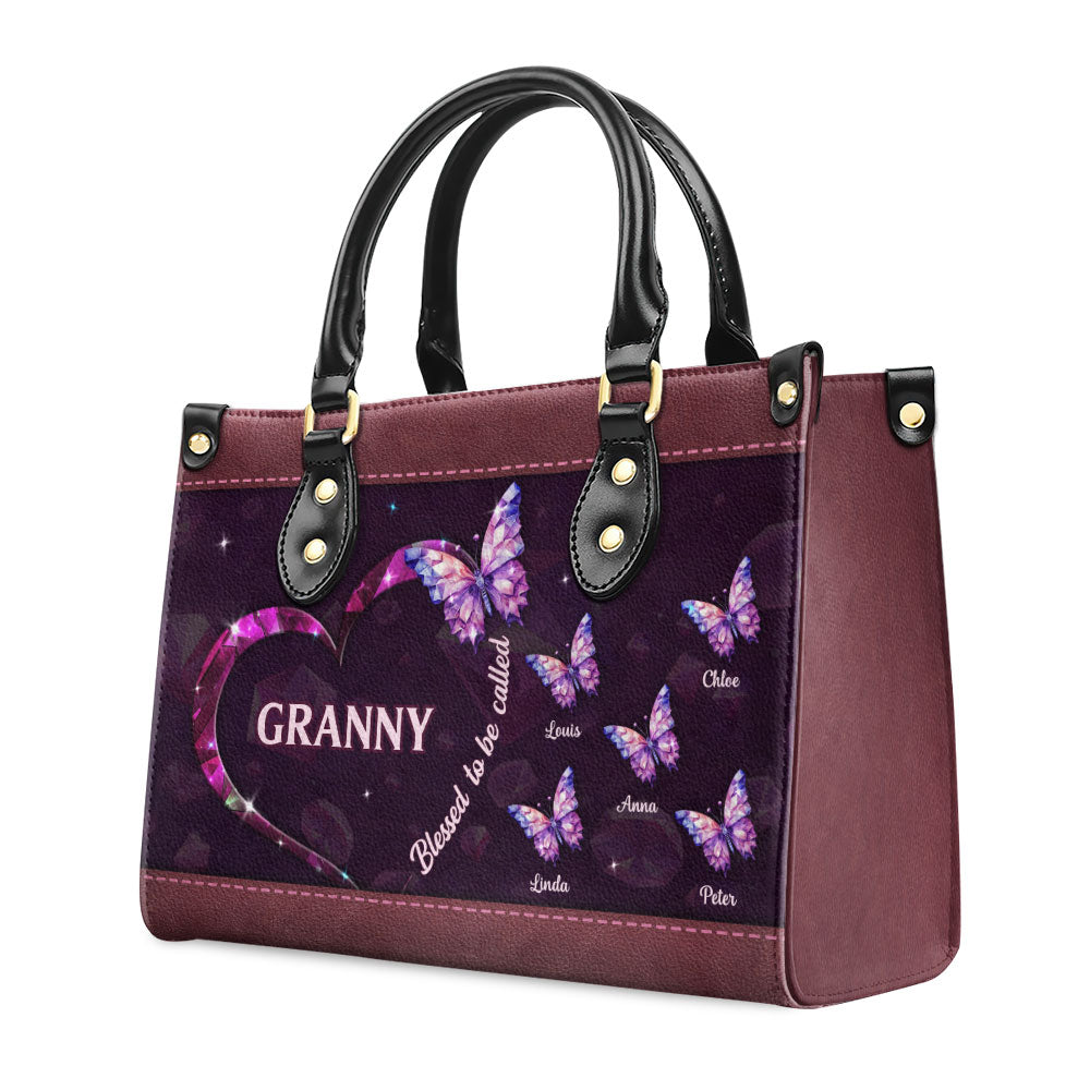 Blessed Grandma Butterfly - Personalized Custom Leather Bag