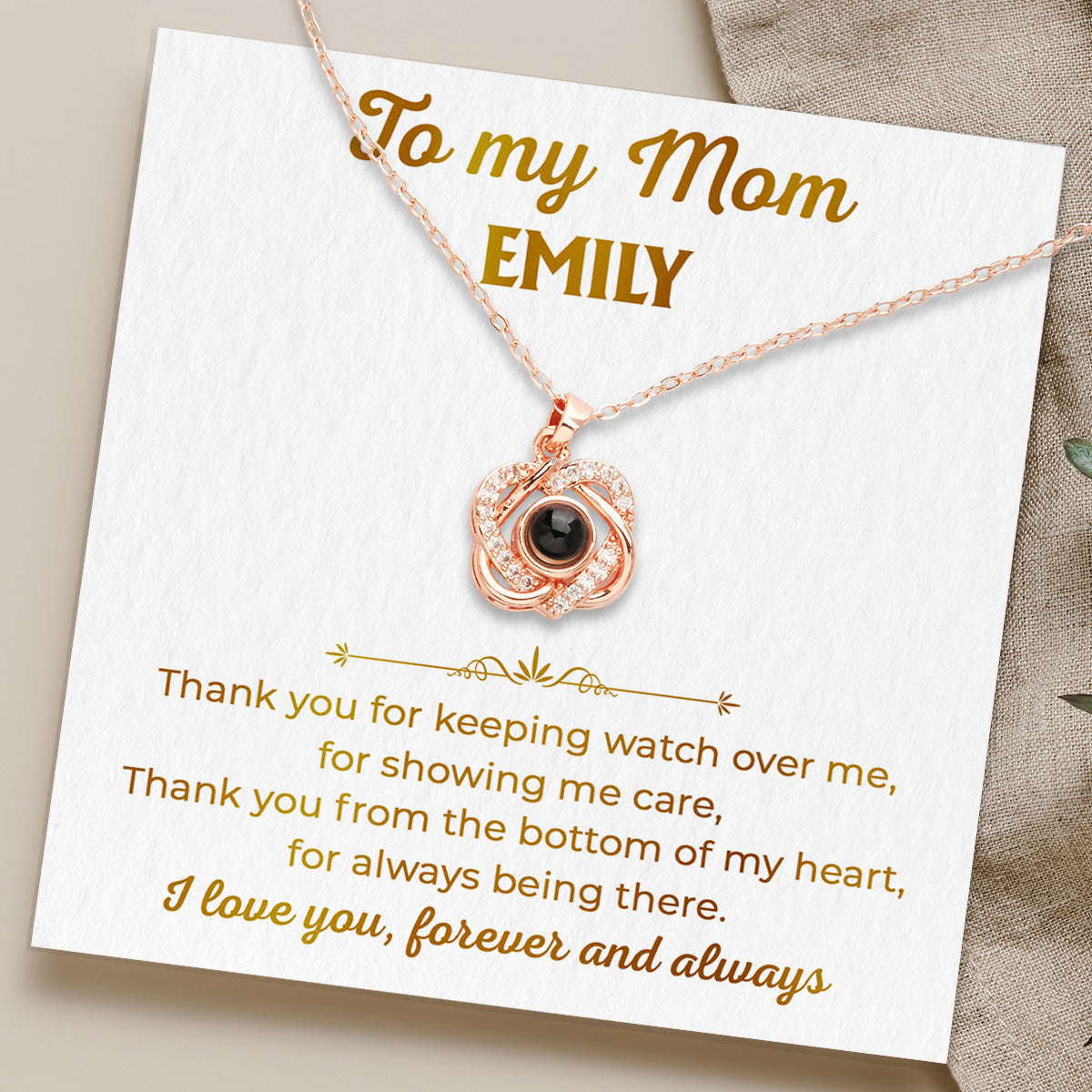 To My Mom - Personalized Custom Preserved Rose With Projection Necklace