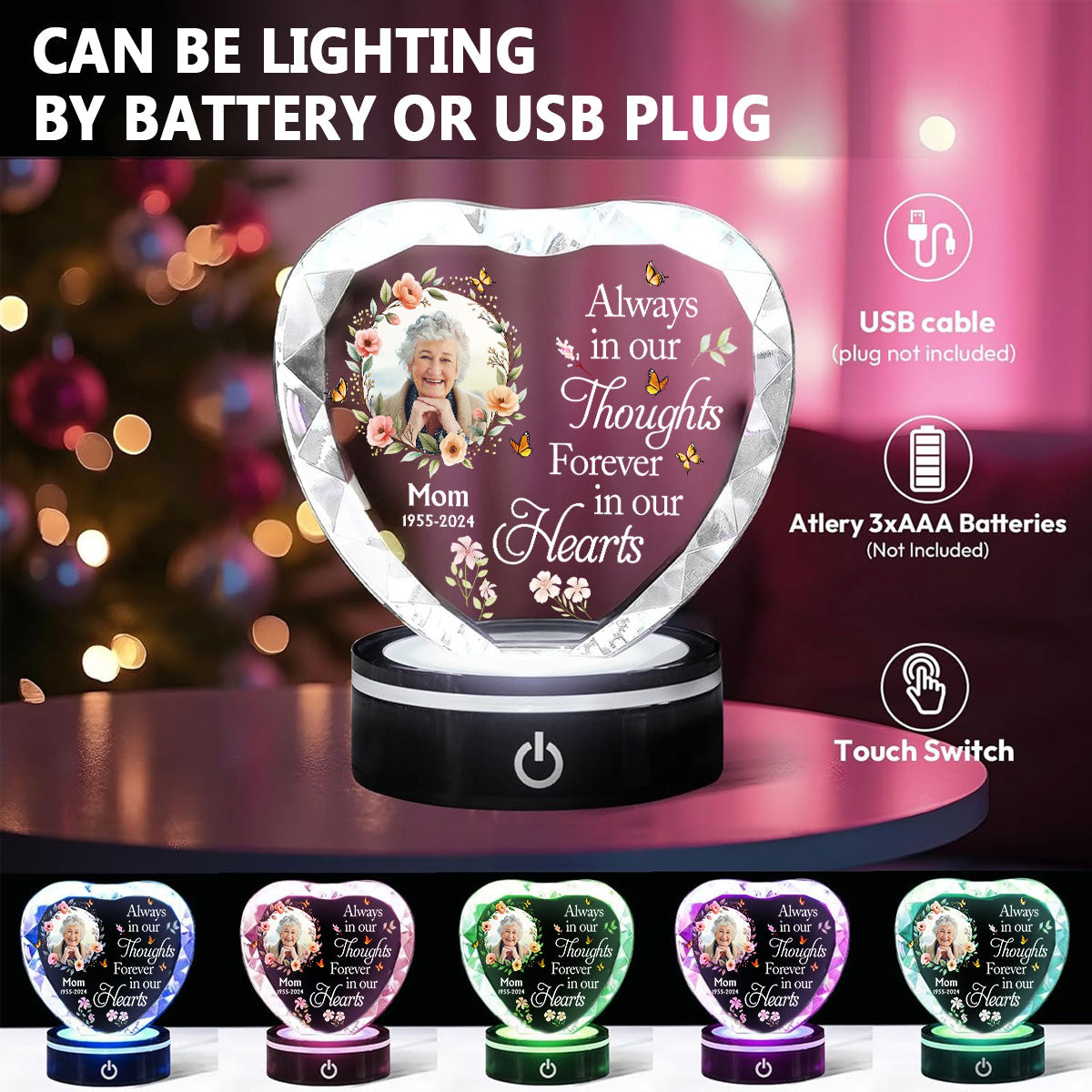 Forever In My Heart - Personalized Custom Crystal Led Light