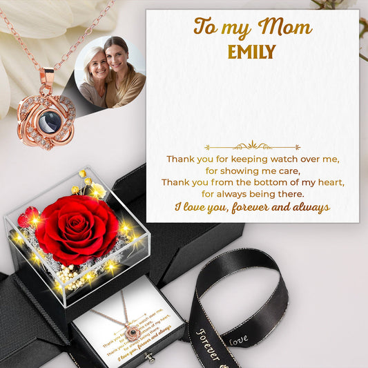 To My Mom - Personalized Custom Preserved Rose With Projection Necklace