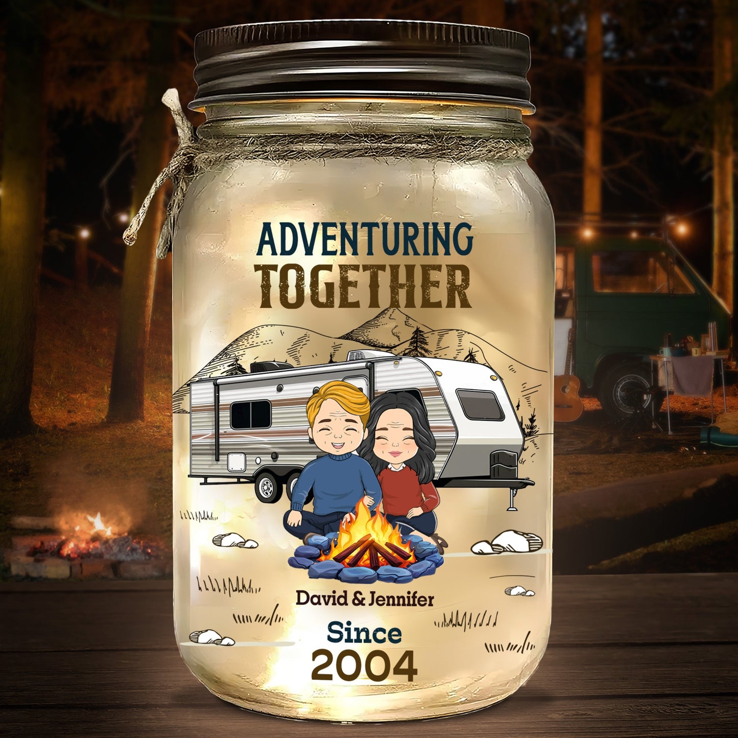 Adventuring Together - Personalized Custom Mason Jar Light