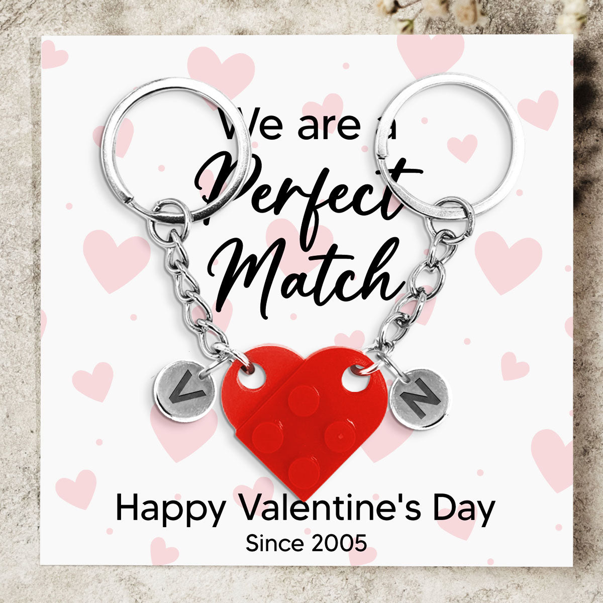 We Are A Perfect Match - Personalized Custom Heart Brick Keychain