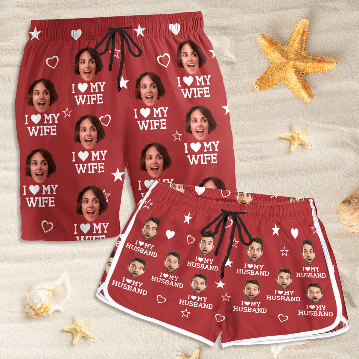 I Love My Partner  - Personalized Custom Couple Beach Shorts