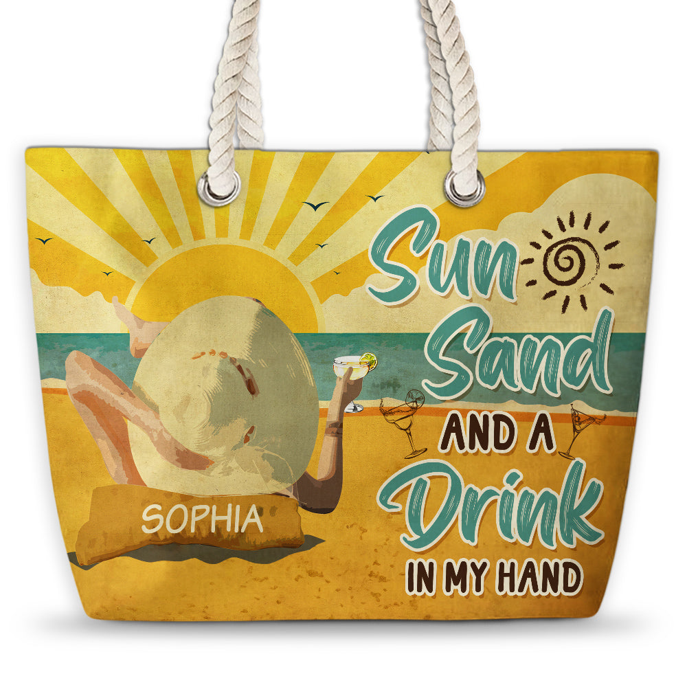 Sun Sand And A Drink In My Hand - Personalized Beach Bag