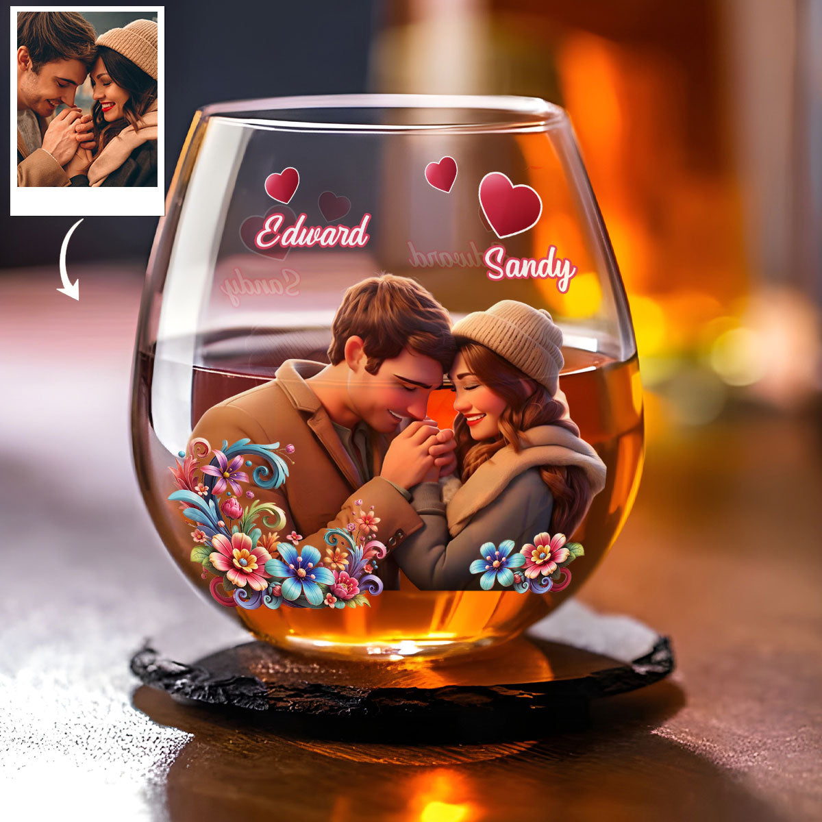 Couple Cartoon - Personalized Custom Wine Glass