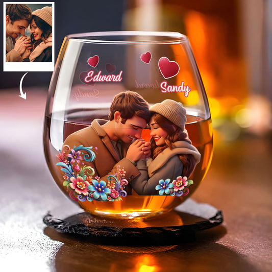 Couple Cartoon - Personalized Custom Wine Glass
