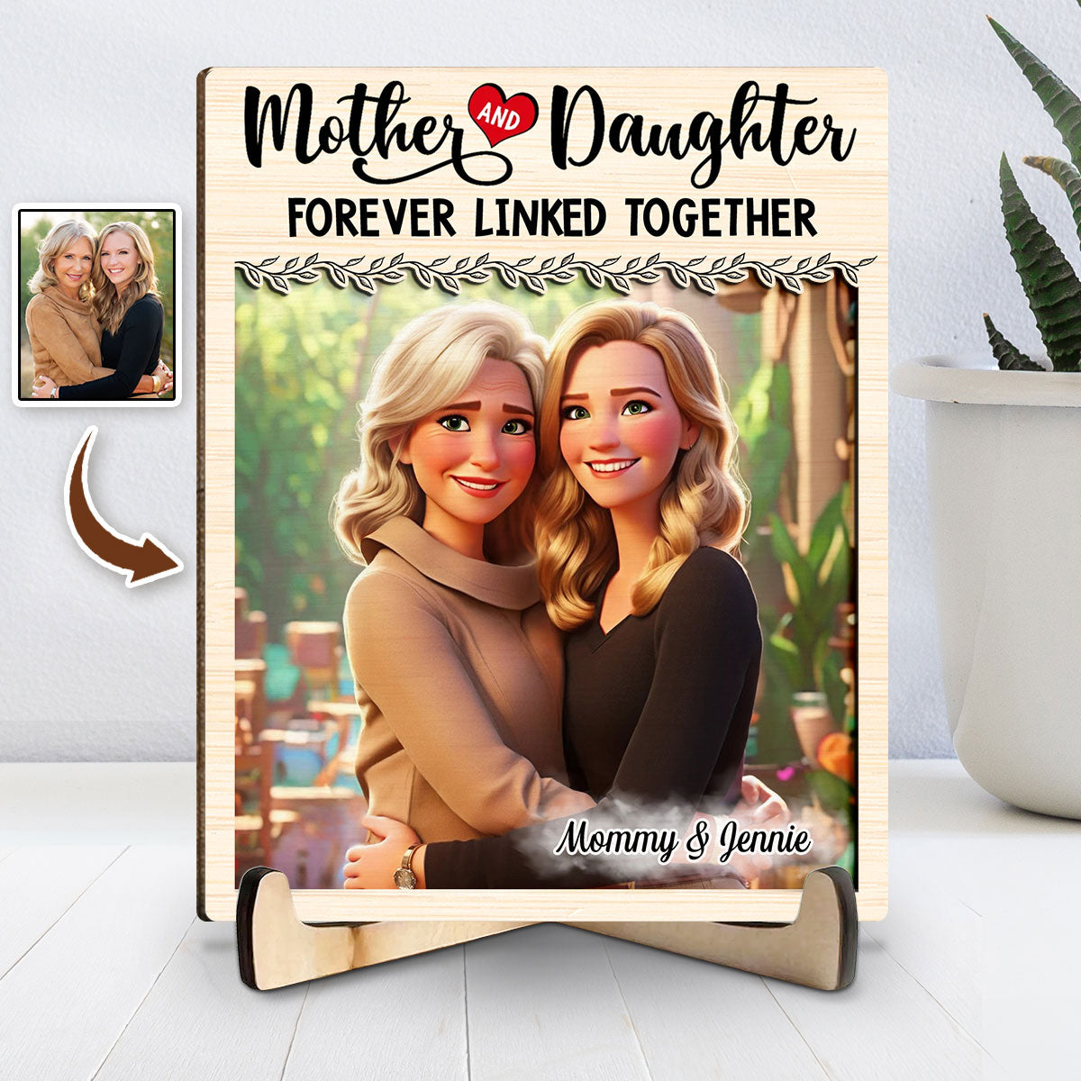 Mom And Daughter Together - Personalized Custom Wooden Plaque