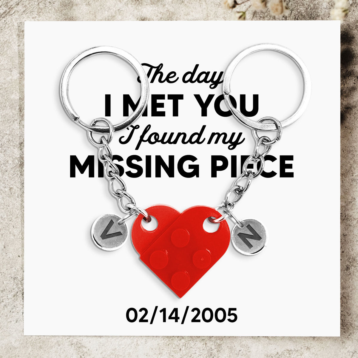 I Found My Missing Piece - Personalized Custom Heart Brick Keychain