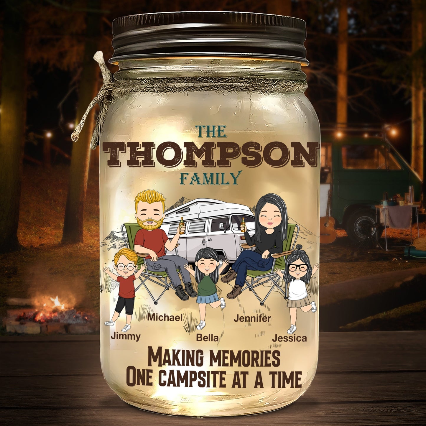 Happy Campers - Personalized Custom Mason Jar Light