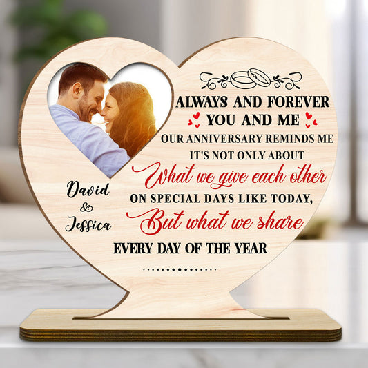 Every Day Our Hearts Share Love - Personalized Custom 2-Layer Wood Plaque With Flat Base