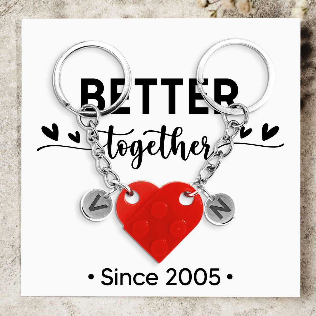 Better Together - Personalized Custom Heart Brick Keychain