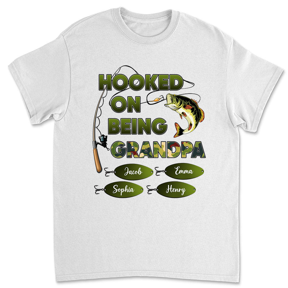 Hooked On Being Grandpa Papa - Personalized Custom Shirt