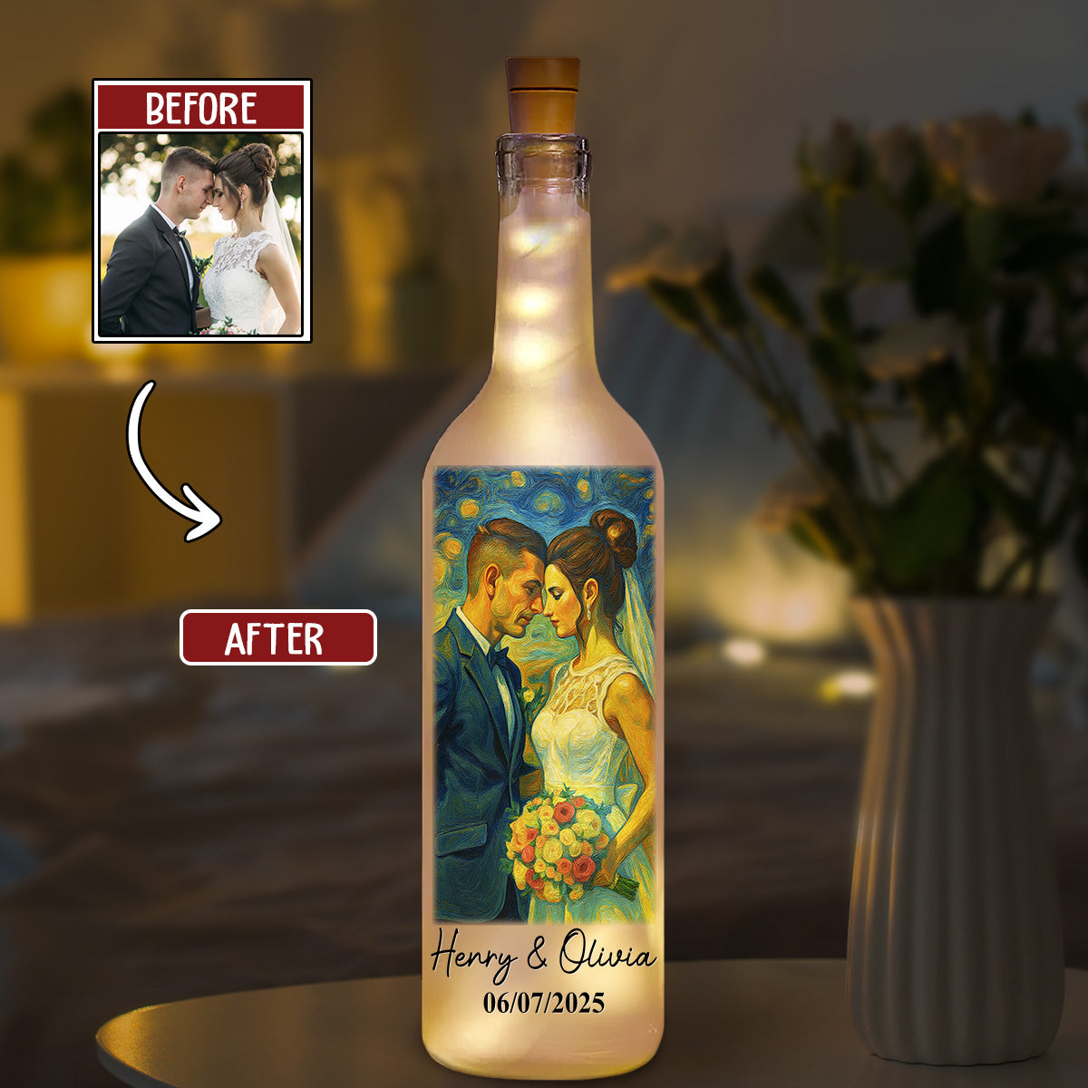 Our Wedding Day Gift - Personalized Custom Bottle Lamp