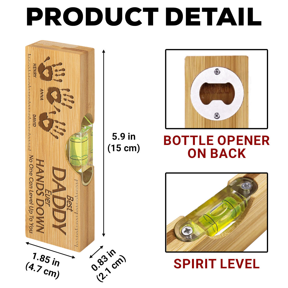Hands Down We Love You Dad Grandpa - Personalized Custom Engraved Wooden Spirit Level Bottle Opener
