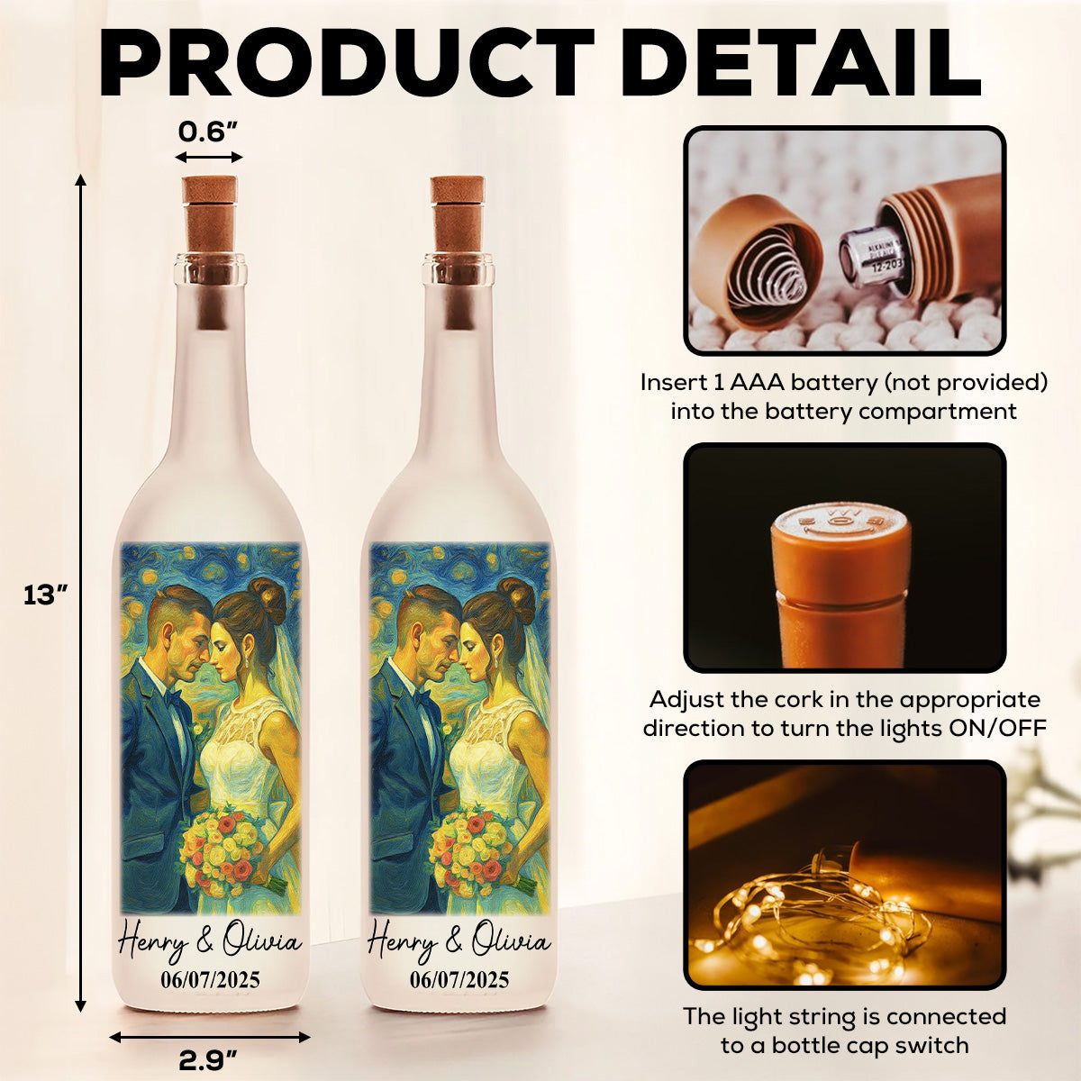 Our Wedding Day Gift - Personalized Custom Bottle Lamp