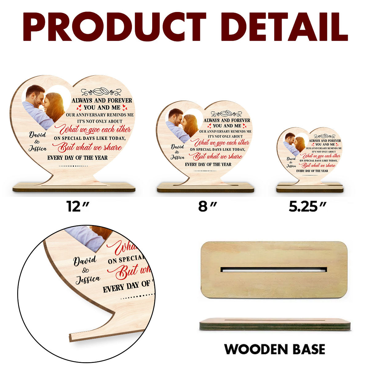 Every Day Our Hearts Share Love - Personalized Custom 2-Layer Wood Plaque With Flat Base