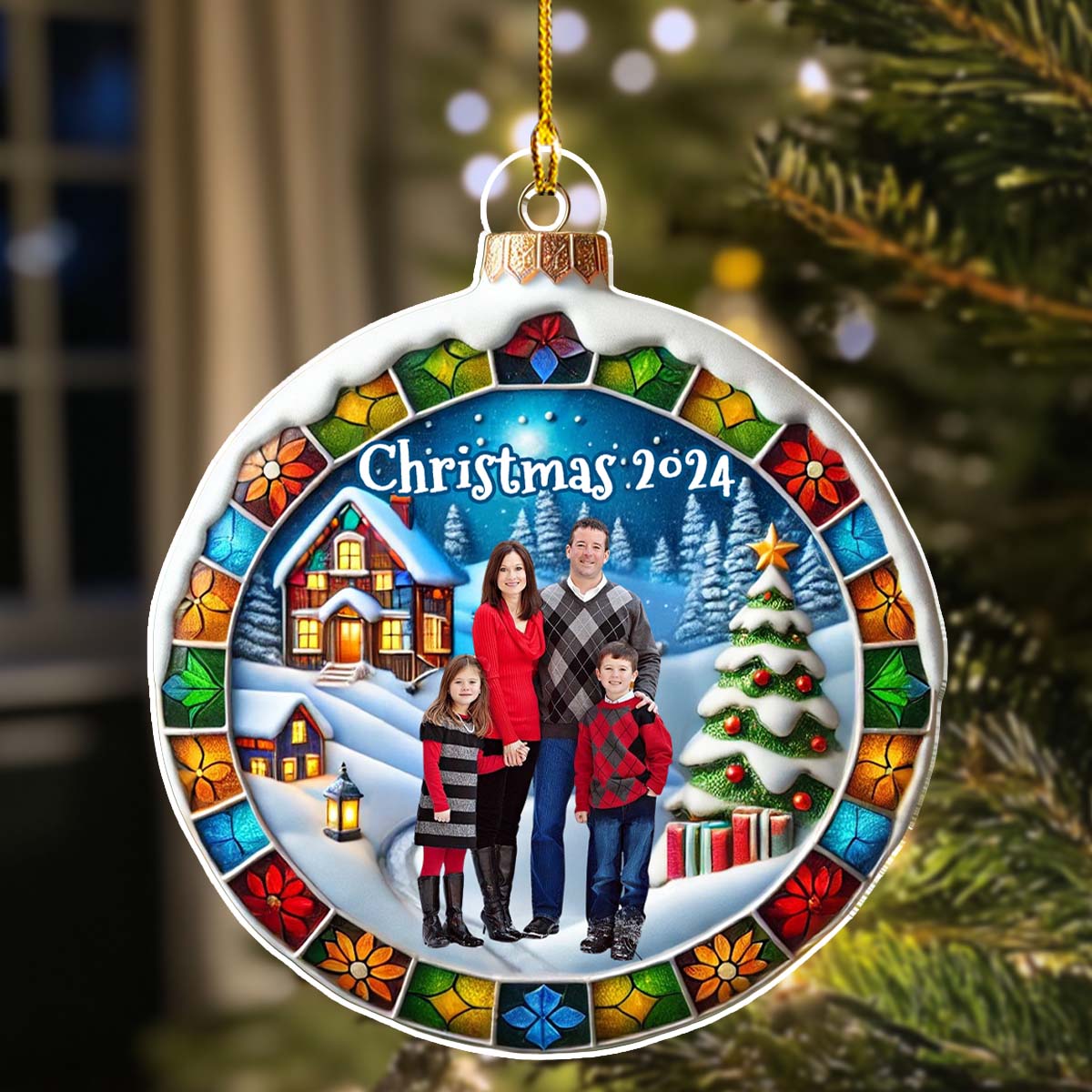 Custom Photo Family Christmas - Personalized Custom Acrylic Ornament