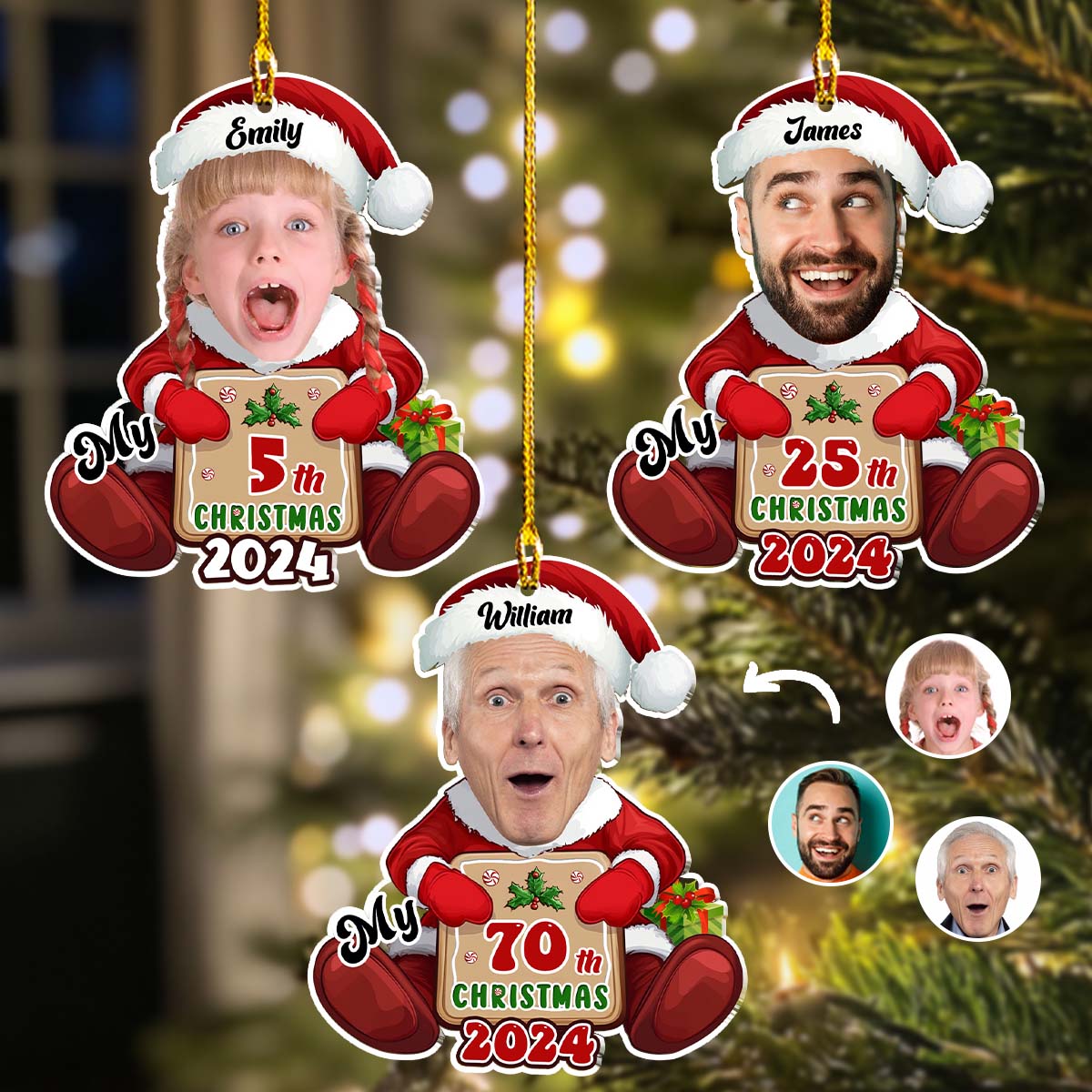 Santa Christmas Family Faces  - Personalized Custom Acrylic Ornament